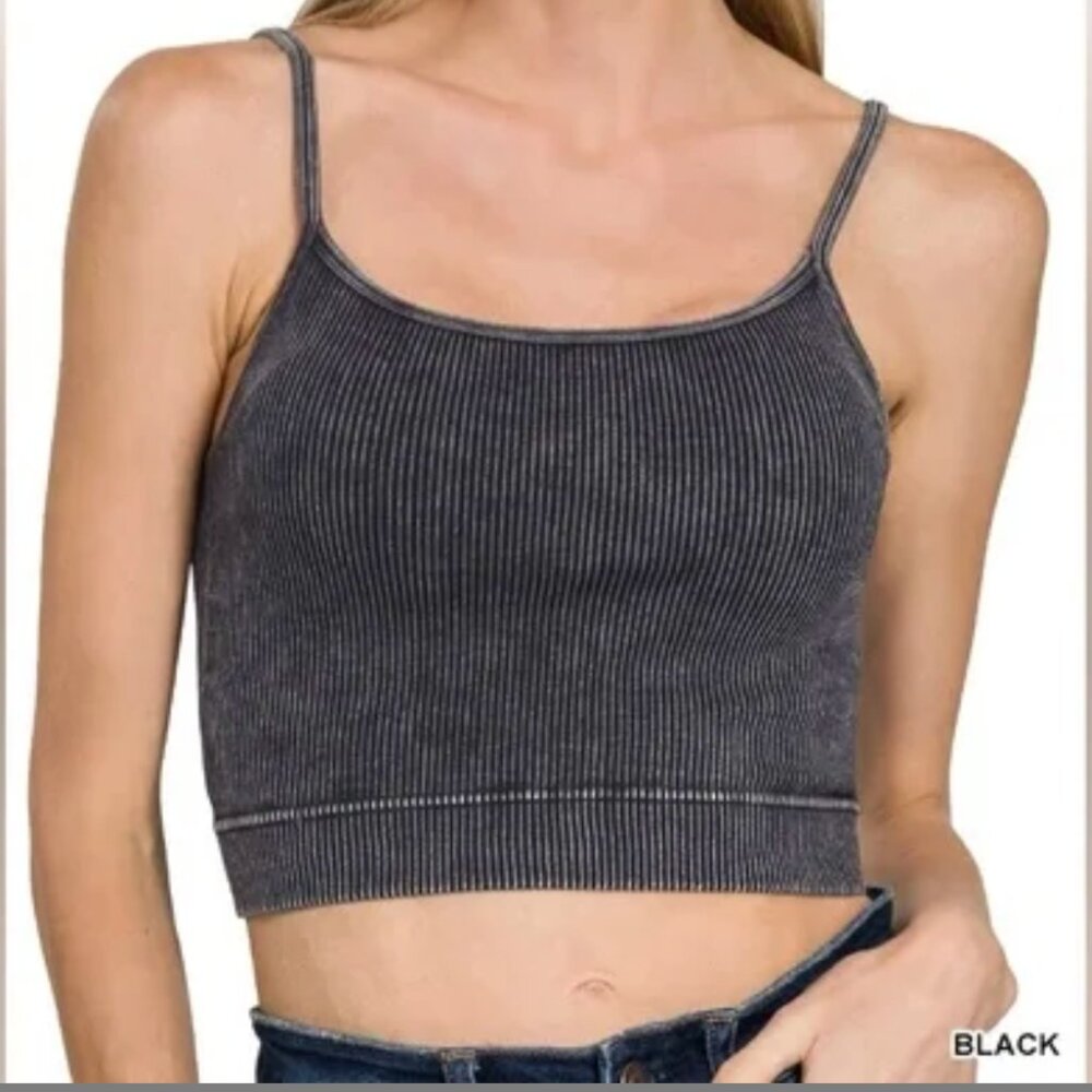 Zenana Stone Washed padded Ribbed Seamless Tank Top Size L/XL